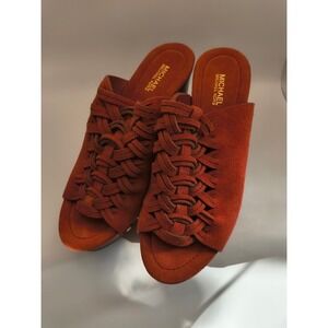 Michael‎ Michael Kors Westley Boho Woven Heeled Mules Clogs Size 6 Rust